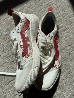 Vans White and Red Floral Athletic Shoes